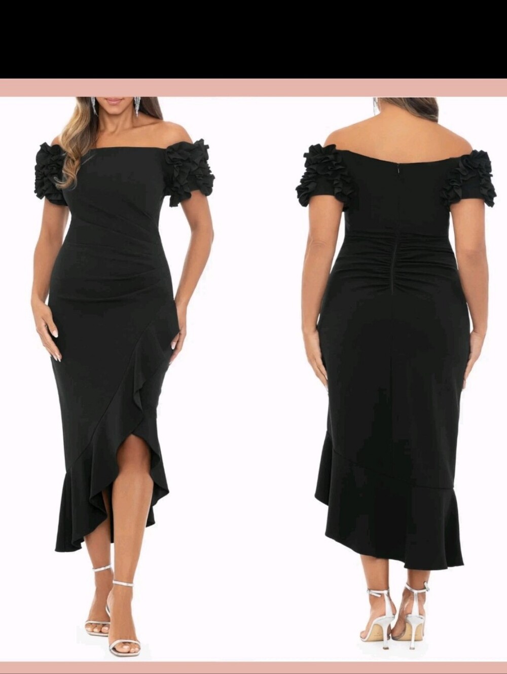 NWT Xscape Black Ruffle Formal Gown 18W Plus Size $269 Evening Dress